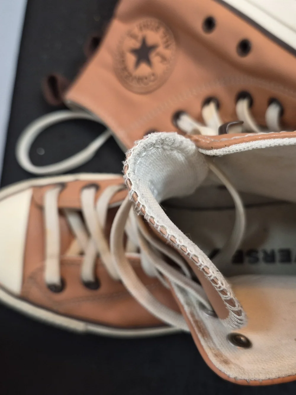 The Converse Chuck Taylor All Star Mid Top Leather Lace Up Sneakers in Brown/Whi